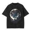 Astronauts Cherish The Lunar woman Men Cotton Washed Hot stamping Print  Harajuku Cotton Mens Summer Short Sleeve Tees
