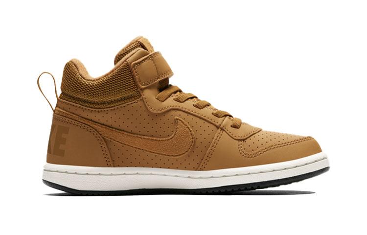 Nike Court Borough Mid Slip Resistant Abrasion Resistant Mid top Skateboard Shoes Wheat Children Aged 3 7 Years Old 870026-701