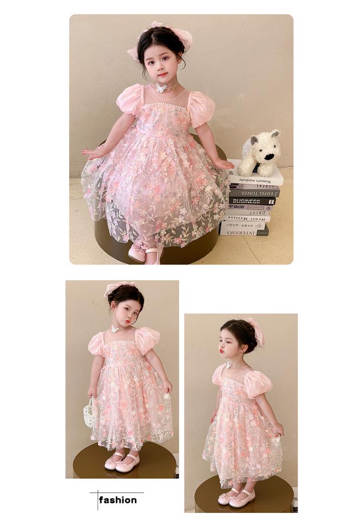 Girl Flower Fairy Sparkling Flower Dress New Summer Bubble Sleeve Princess Dress Elegant Birthday Dress