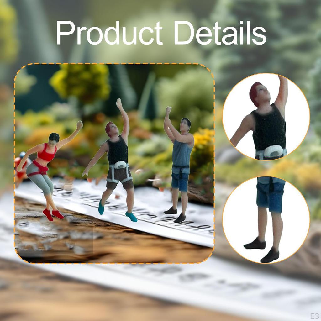 3 Rock Climbing Figures, Men And Women, Hand-Painted, for Sand Table, Train, Photography,