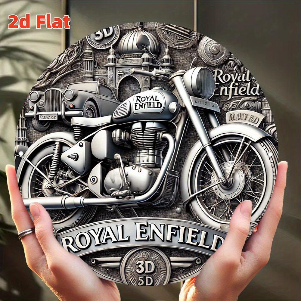 Mfoever Cartello in Latta Vintage Motocicletta Royal Enfield Cartello Rotondo in Latta Metallica Effetto Invecchiato Decorazione Murale per Moto Placca Artistica per Garage Man Cave Bar