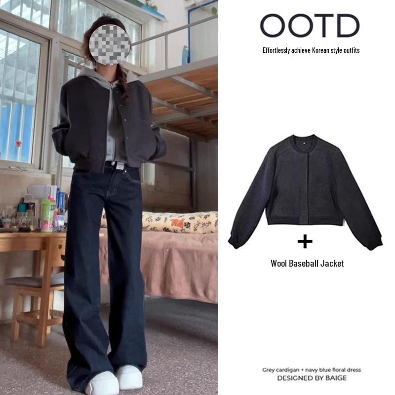 

Женский осенний комплект в корейском стиле: Короткая толстовка-куртка и бейсбольная куртка для повседневных спортивных образов S Complete Set