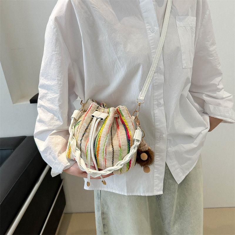 Stylish White Bucket Bag For Women Featuring Unique Ethnic Design Ideal For Spring