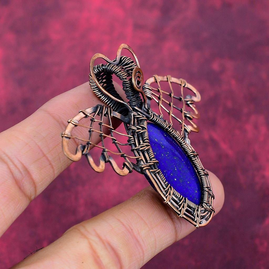 Lapis Lazuli Gemstone Pendant Copper Wire Wrapped Jewelry Butterfly Pendant