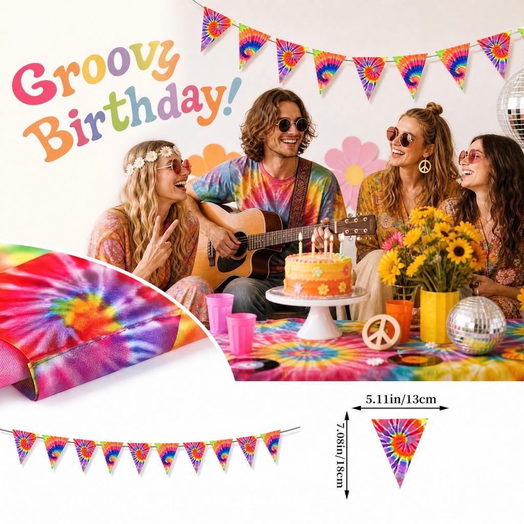 Retro 60s Birthday Party Decorations Pennant for 1960s Theme Party