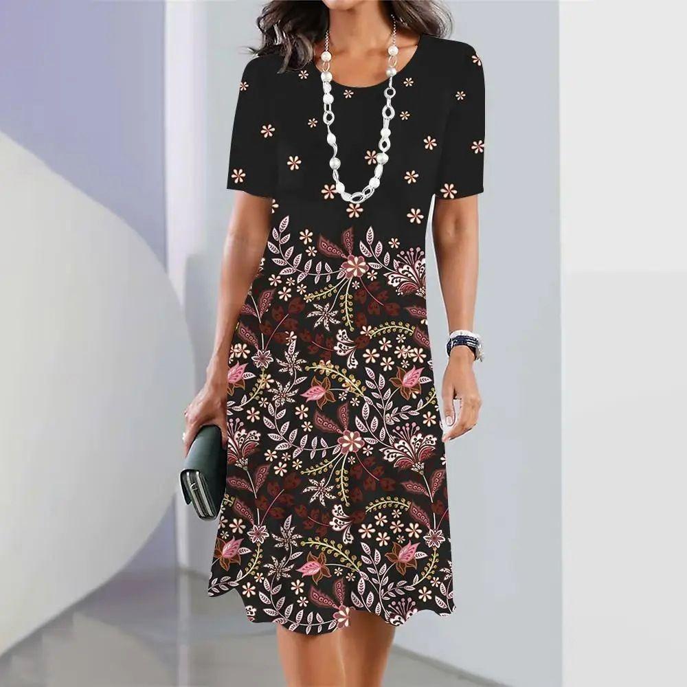 Ladies' Fashionable Round Neck Short Sleeved Dress Summer Clothing