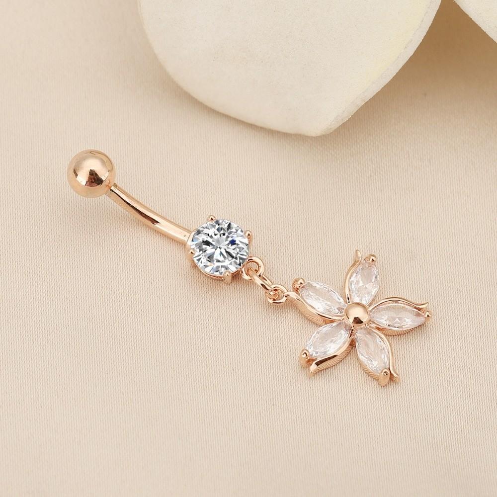 Dual Color Rhinestone Piercing Belly Dangled Design Flower Rhinestone Belly Ring  Seaside Vacation