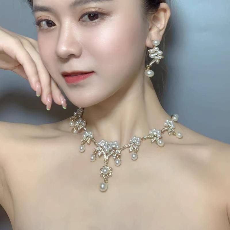 

Crystal Wedding Jewelry Set Necklace and Earring Set for Women Gold and Silver Brides Bridesmaid Prom Costume Accessories золотой