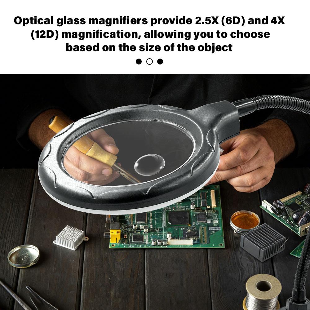 Soldering Station Led Magnifier Lamp 2.5x 4x Optical Glass Helping Hand Clips Usb Battery Dual Power For Pcb Watch Electronics Repair Workbench Tool