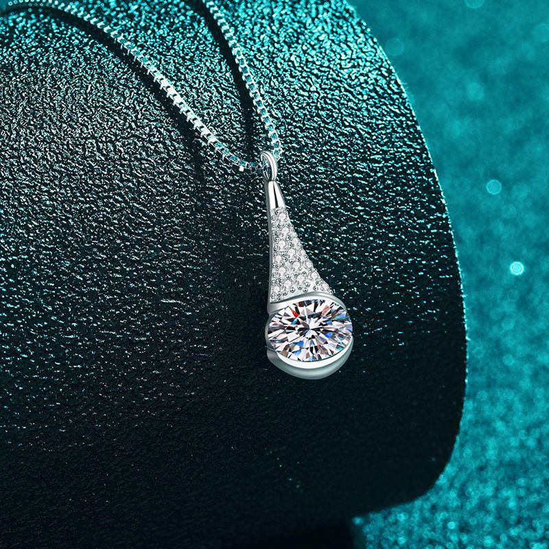 Yinbaichuan S925 Sterling Silver Moissanite Oval Water Drop Necklace for Women - Simple, Trendy Pendant on Box Chain