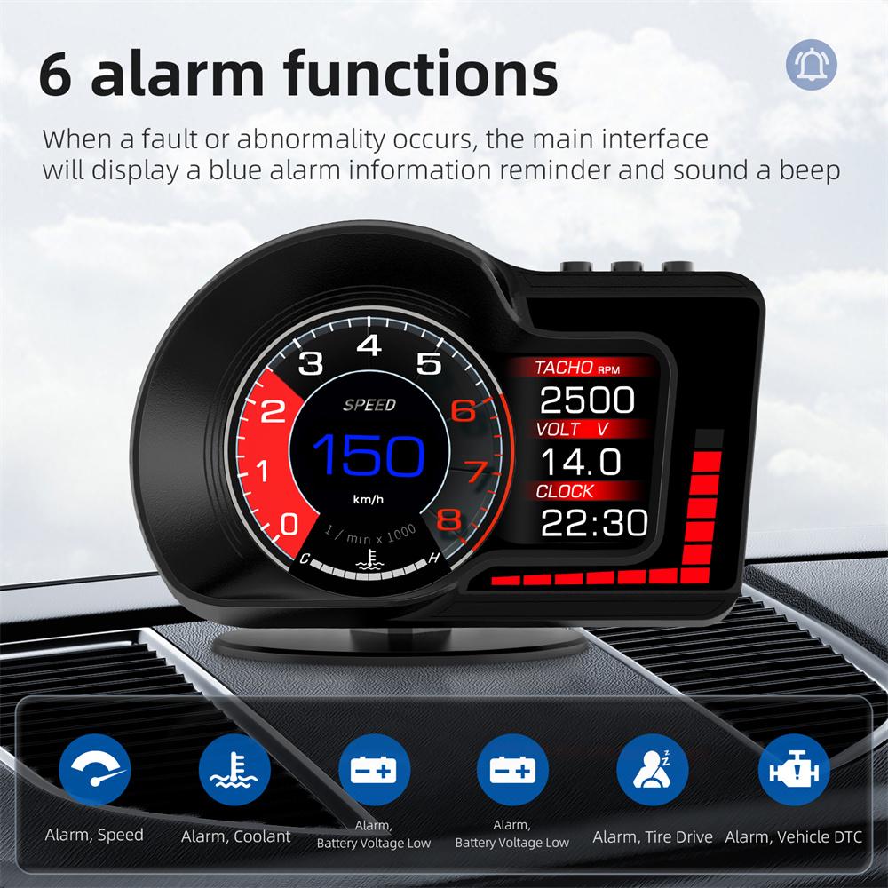 Car HUD OBD+GPS Smart  Digital Gauge with Ambient Light  6 Alarm Functions Accel