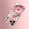 Pink Diamond Marble Flowers Tempered Glass Phone Case for iPhone 17 Pro Max 14 15 16 Plus 11 12 13 Pro Max 16E 17Air Hard Cover