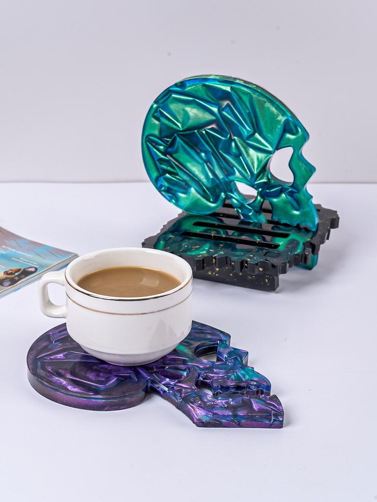 DIY Halloween Skull Coaster Resin Silicone Mold Party Gifts Table Ornament Gypsum Concrete Mould Storage Tray Casting Home Decor