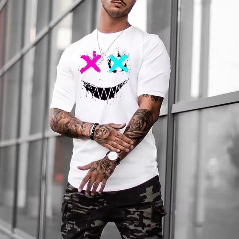 Men's Smiley Face Print T-Shirt Breathable Casual Street Trend 3D Printing