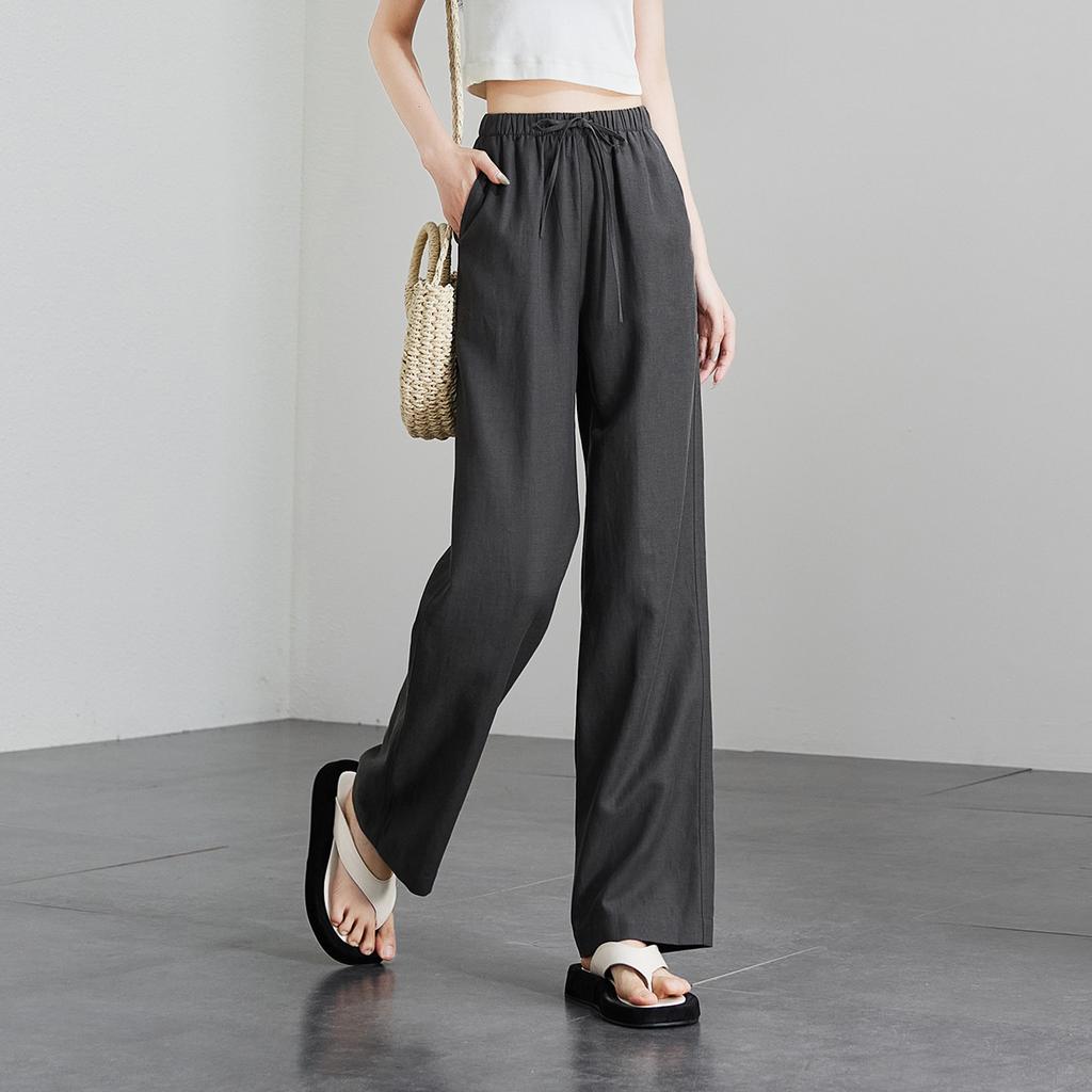 Lyocell Cotton and Hemp Wide Leg Pants for Women In 2026 Summer, Thin, Loose, Versatile, Elastic Waist Strap, Floor Pants
