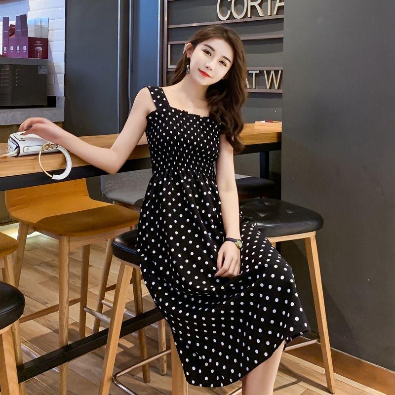 Women's Summer Strap Pleated Chiffon High-rise Mini Polka-dot Print Dress