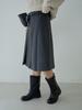 Ou Fan Women's Korean Style Pleated Wool Midi Skirt - High Waist A-line, Grey