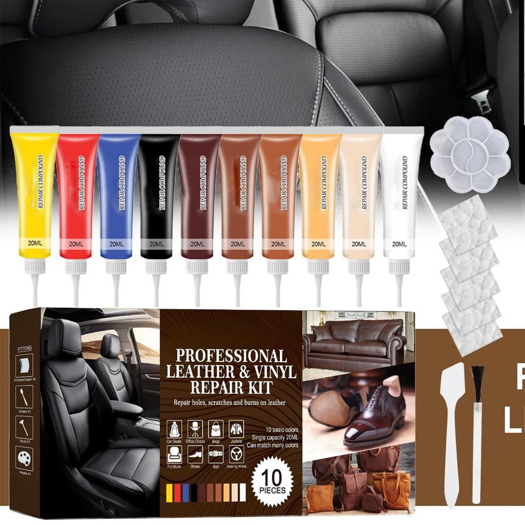 Leer Reparatiekit Voor Autostoel Scheuren Gaten Opnieuw Kleuren Reparatiekit Jassen Glans Renovatie Middel Voor Dashboard Stuur