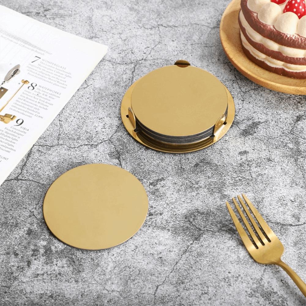Scald-proof Gold Stainless Steel Coaster Set Round Mug Cushion Kitchen Gadgets Drink Pad  Tabletop