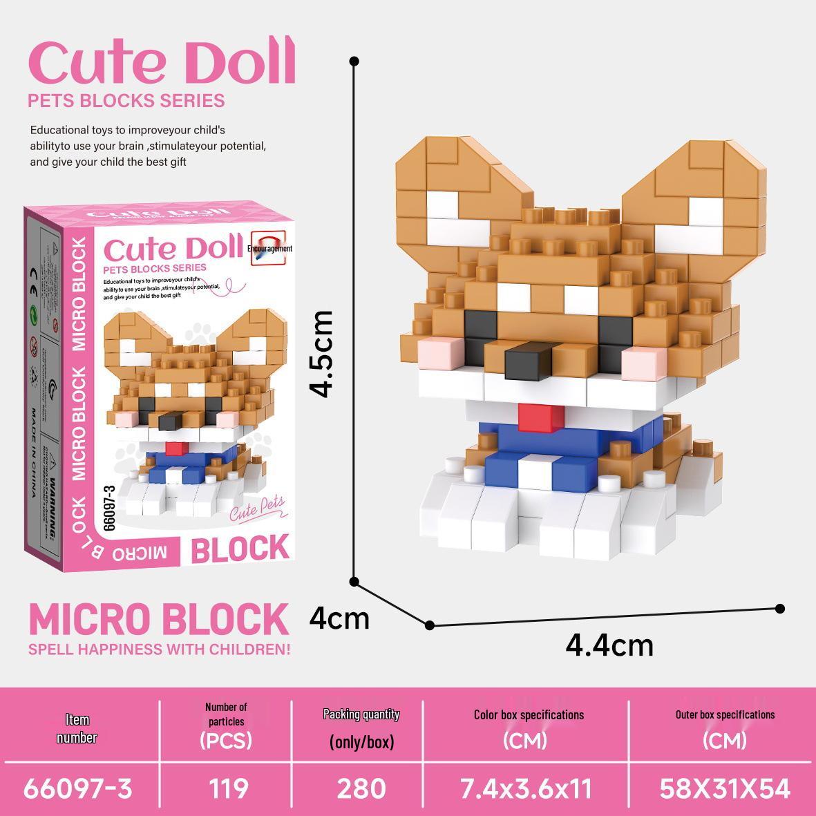 Influencer-Style Cartoon Pet Figures: Educational Building Blocks Toy
