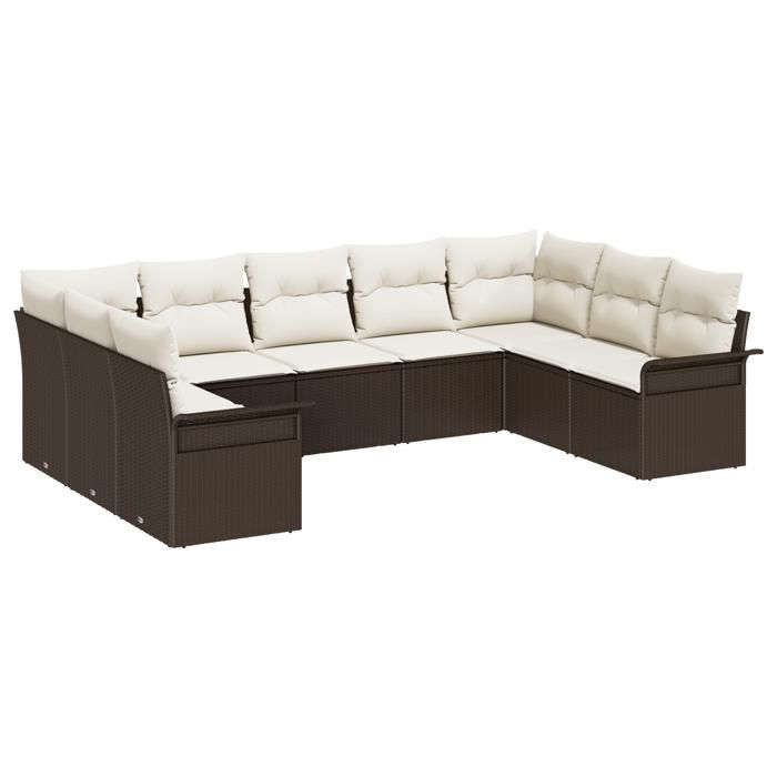 Set de Canapés de Jardin 9 Pièces avec Coussins en Poly Rotin Marron, Canapé de Jardin 2 Places avec Rangement &amp; Coussins 3354187