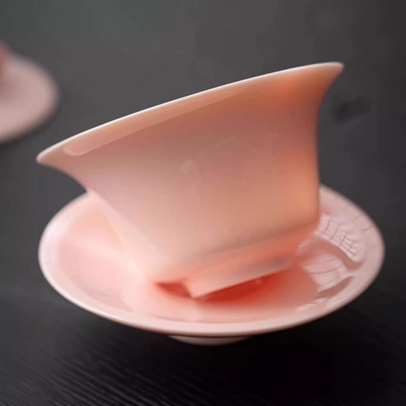 Pink Floral Gaiwan Hover Ceramic Bowl Chinese Kung Fu Gongfu Tea Set Household Teacup Retro Saucer Tea Tureen Teaware Drinkware