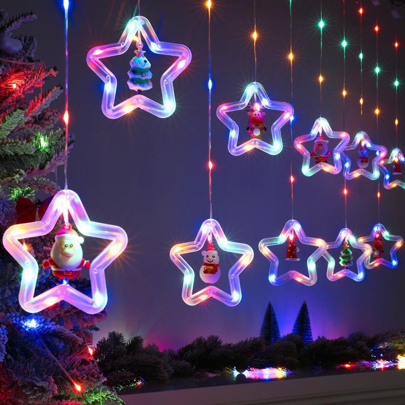 LED Santa Claus Christmas Curtain String Lights for Windows - Festive Cartoon Decoration