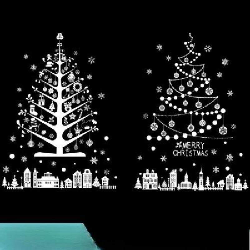 Noel Mavi Kardan Adam Pencere Çıkartmaları Noel Baba Kuş Kar Tanesi Geyik Süsler Mutlu Noeller Mutlu Yıllar