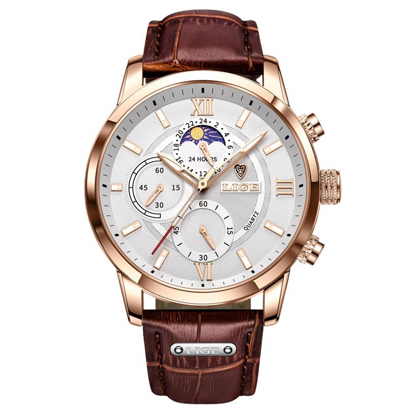 New Mens Watches Top Brand Luxury Brown Leather Casual Quartz Watch Men Sport Waterproof Clock Watch Relogio Masculino