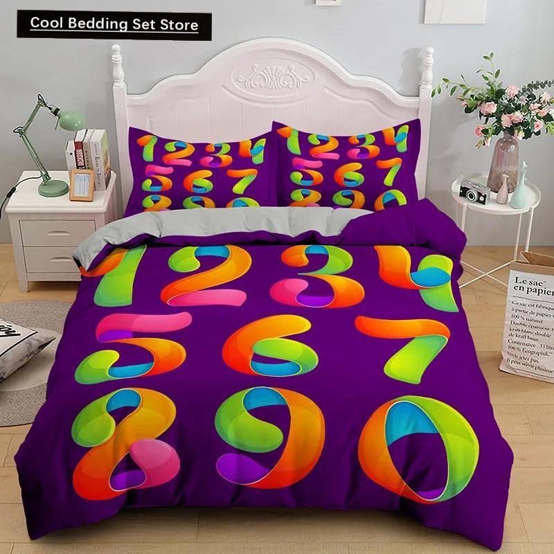 Comforter Cartoon Numbers King Queen Lovely Animals Bedding Set Kids Colorful English Alphabet 2/3Pcs Polyester