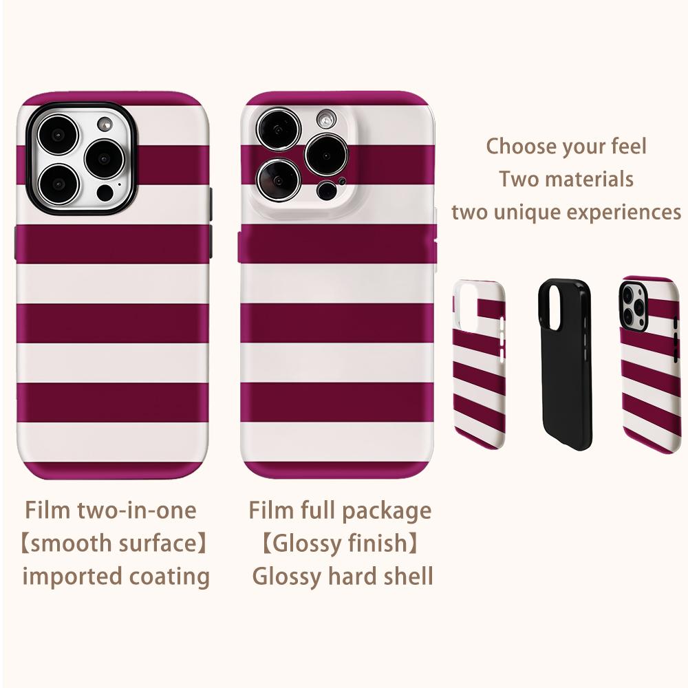 Burgundy White Stripe Phone Case for IPhone 16 15 14 13 12 11 X XS XR XSMAX 7 8 Pro Max Plus Double-layer Back Cover