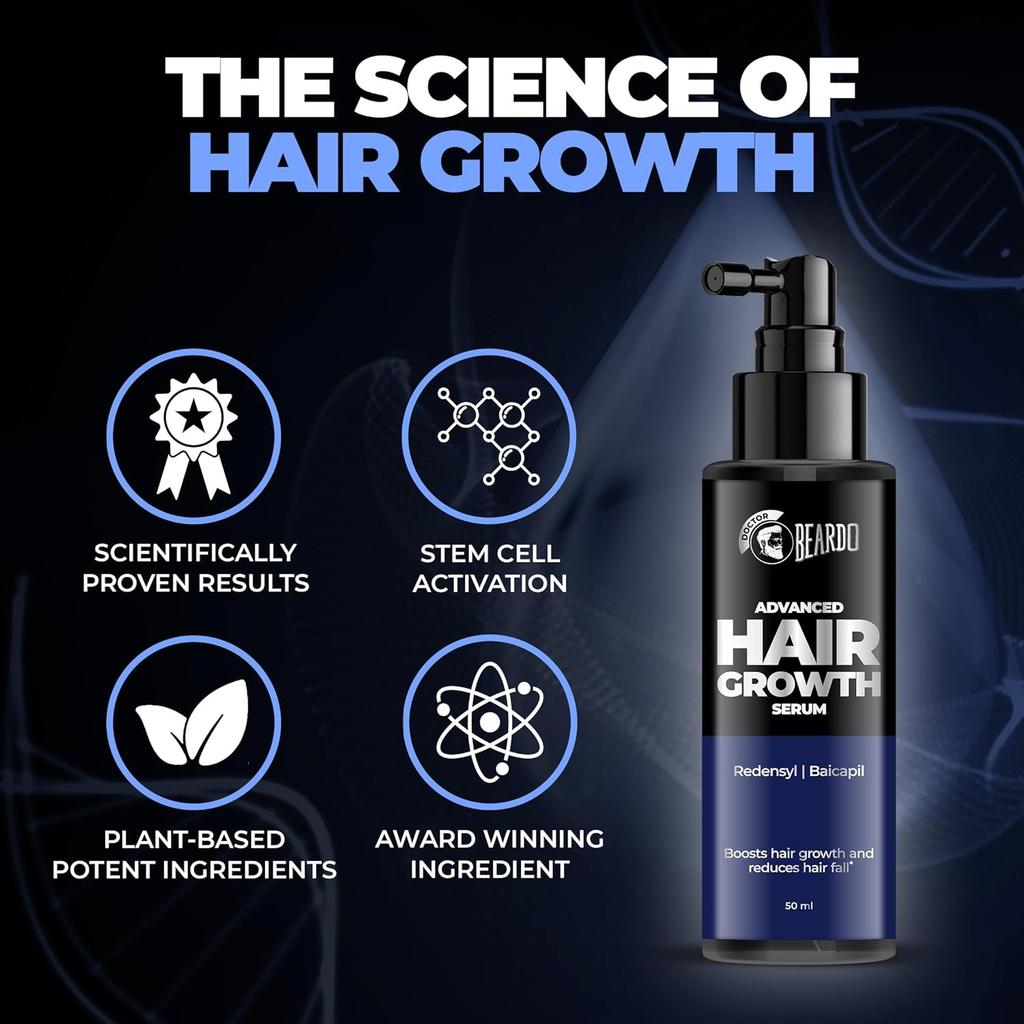 Beardo Advanced Hair Growth Serum For Men 50 Ml Redensyl Baicapil Lightweight Non Sticky Formula For Thicker Fuller Hair