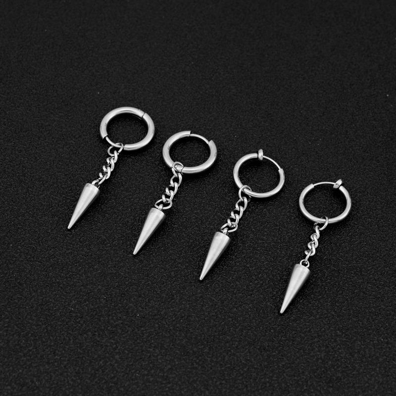 Silver Color Chain Pointed Cone Dangle Earring Stainless Steel Hoops Earrings For Women Men Punk Jewelry Ear Piercing Pendientes