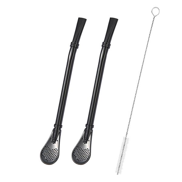 2pcs Yerba Mate Bombilla Stainless Steel Straw Loose Leaf Tea Infuser Dringking Spoons Filter Stirring Straws W Cleaning Brush 5