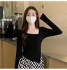 6880# Slim-Fit Spicy Girl Irregular Top - Square Neck Long Sleeve T-shirt for Autumn/Winter