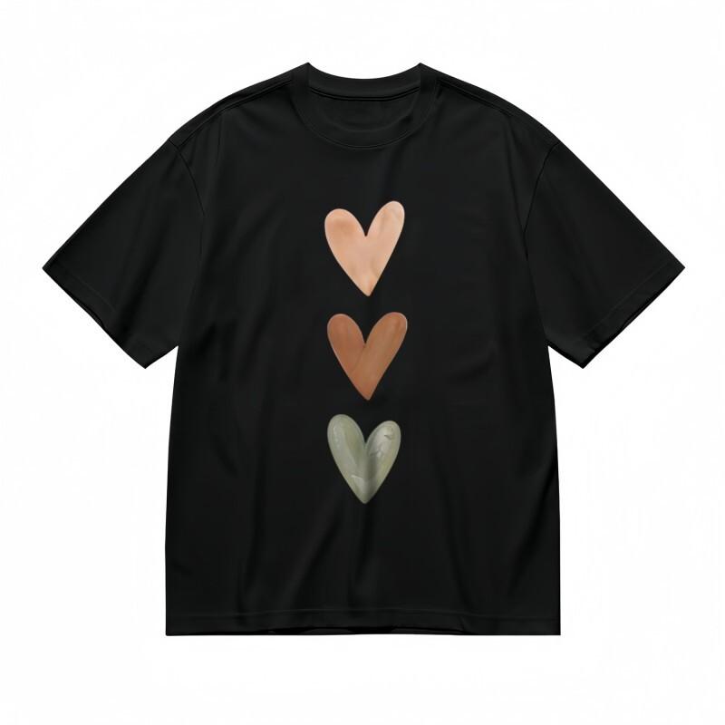 Women's Comfy Classic T-Shirt Gradient Hearts Soft Contrast Design Cotton Tee