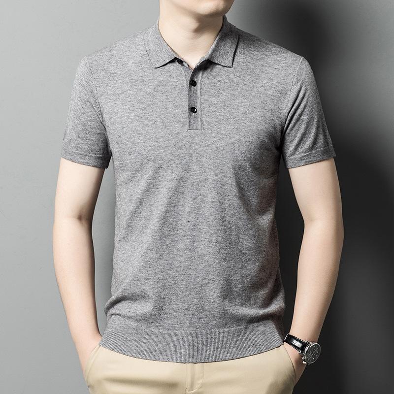 Men'S Thin Polo Shirt Lapel Solid Color Short-Sleeved Knitted T-Shirt High-End Medium And Thin Short-Sleeved Sweater