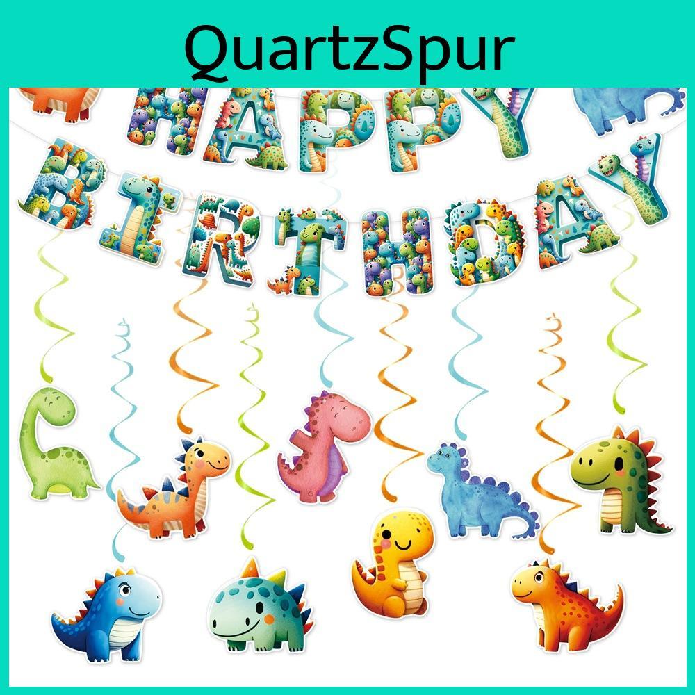 Kit Decorazioni Festa a Tema Dinosauri con Striscione e Decorazioni a Spirale per Festa di Compleanno dei Bambini