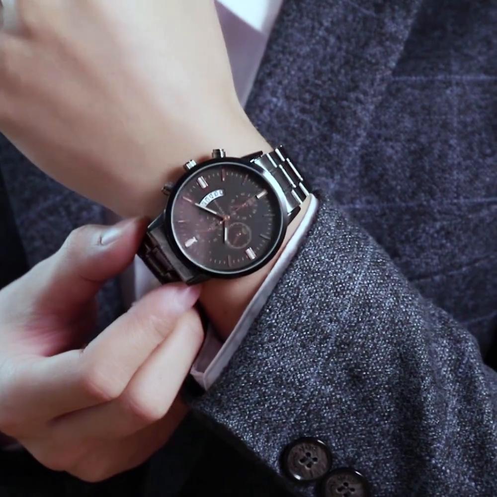 VA VA VOOM Luxusní hodinky značky Quartz Pánské Nerezové Vodotěsné Hodinky Kalendář týdne Pracovní hodinky Pánské Móda Chronograf Náramkové hodinky