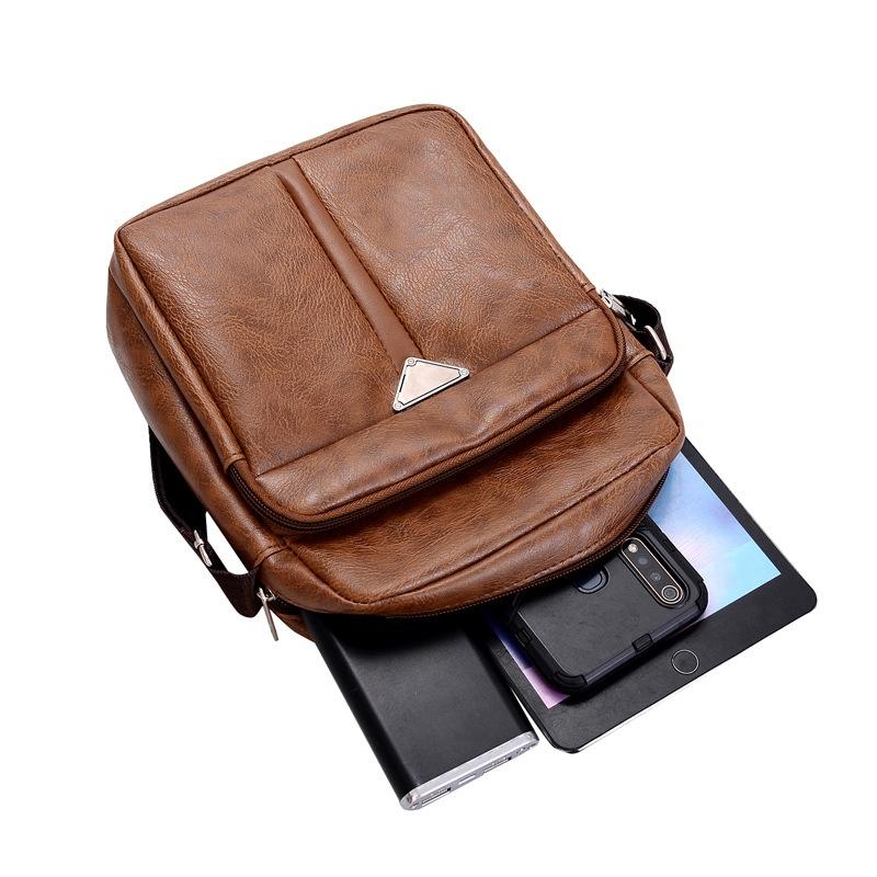 Men's Casual Crossbody Briefcase Backpack Korean Business PU Leather Business Solid Color Messenger Bag