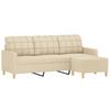 3 Seater Sofa with Footstool Cream 180 Cm Fabric