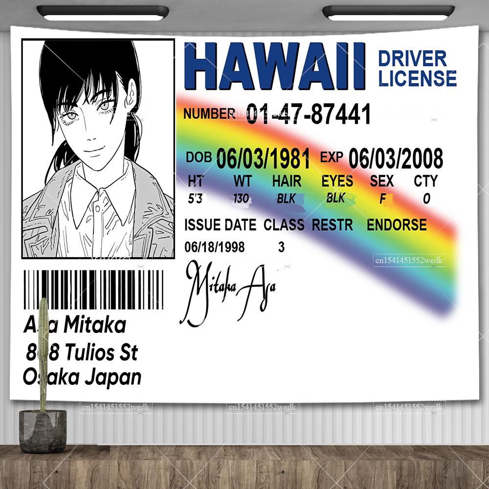 

Аса Митака ID Флаг Гавайи Водительские права Настенный гобелен Забавные аниме-гобелены Эстетическое украшение комнаты Художественные постеры 29x37in 74x94cm