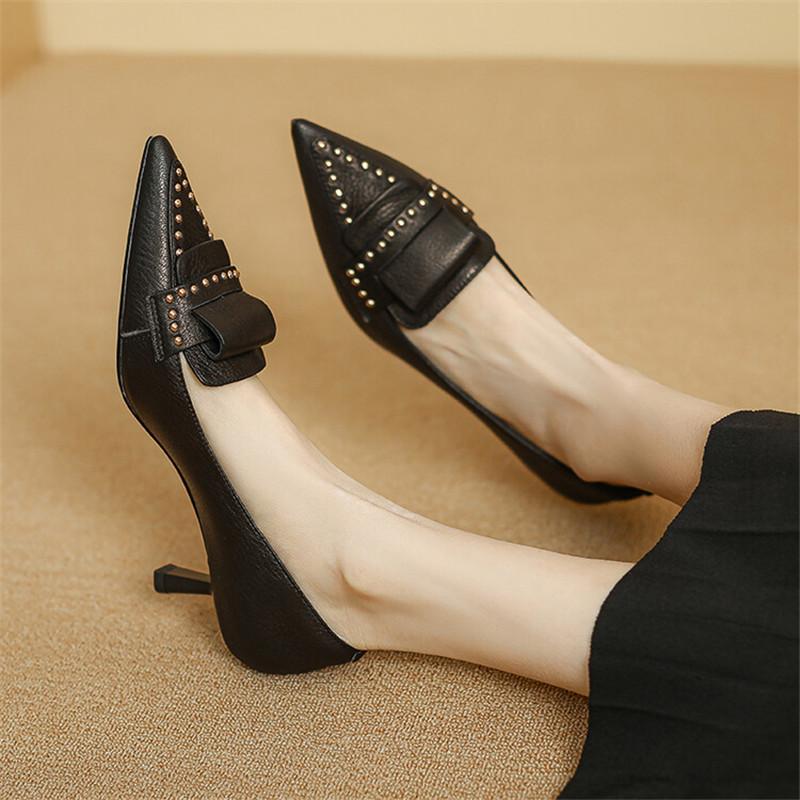 Fashion New Spring/summer Genuine Leather Woman Shoes Pointed Toe Women Pumps Shoes for Women High Heels Fashion Rivet Ladies Shoes