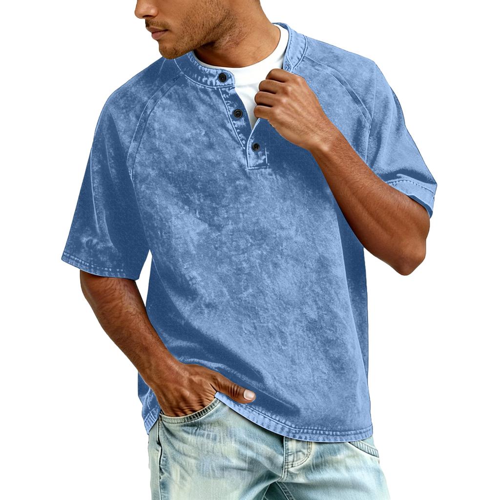 Men Henley T Shirt Short Sleeve Raglan Button Down Casual Loose Fit Crewneck Vintage Top Tee