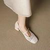 Fashion French Vintage Soft Leather Square Toe Woven Cutout Mary Jane Shoes Women's 2025 New Kitten Heel One Strap Single Shoes