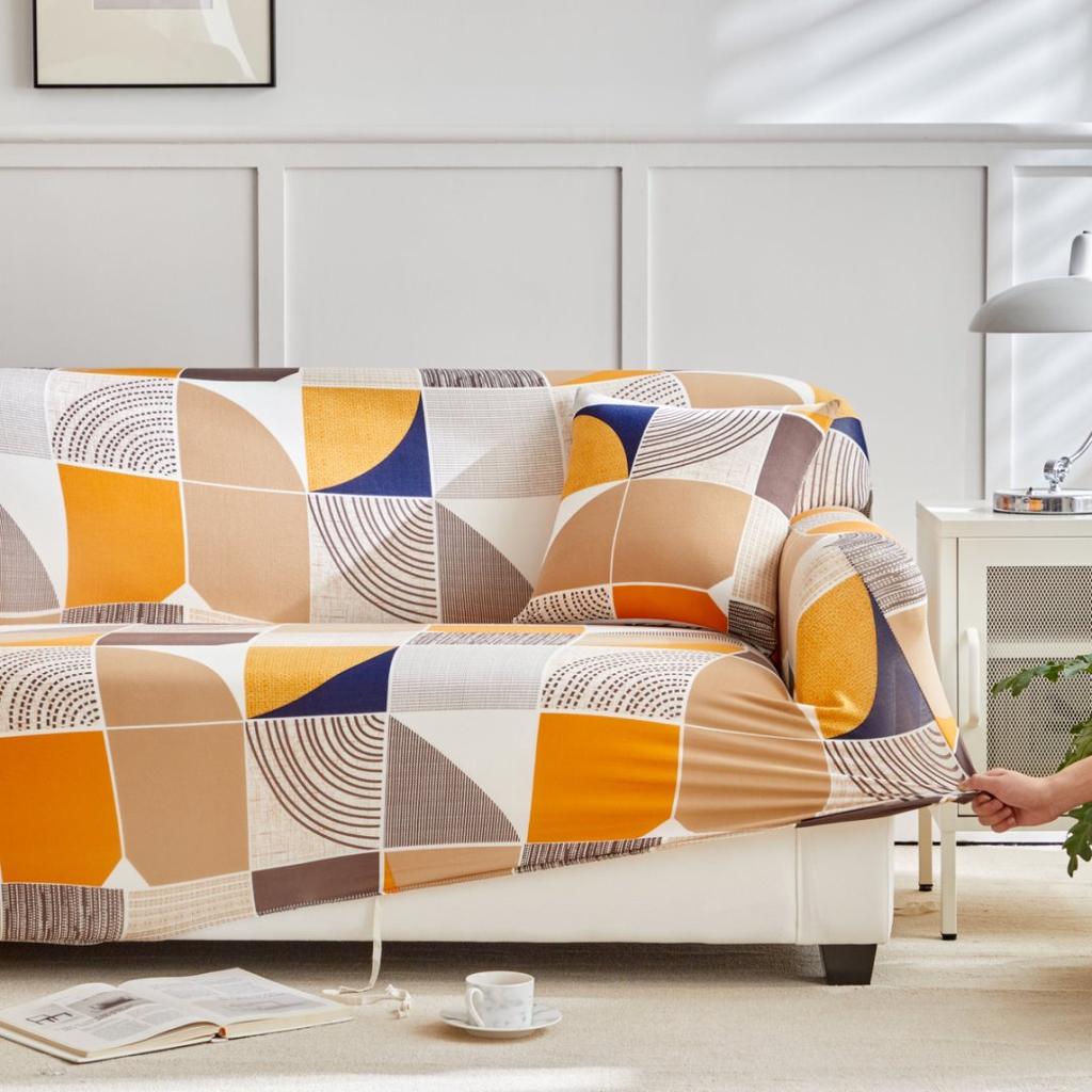 1pc Geometric Printed Stretch Sofa Covers With Elastic Band Furniture Protector For Bedroom Office Living Room Home Decor