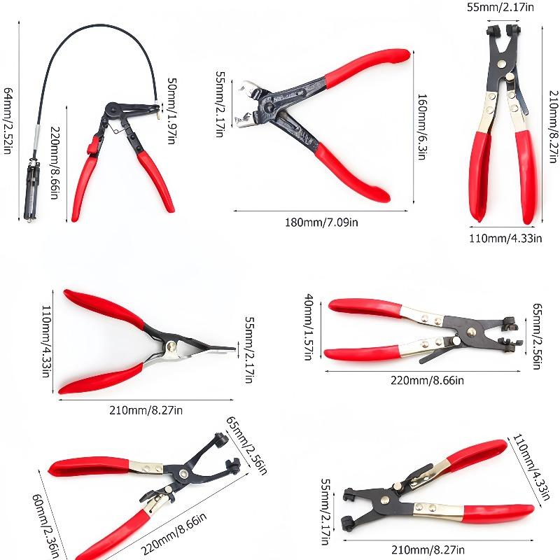 9PCS Long Handle Hose Clamp Pliers Set Fuel Pipe Spring Clamp Removal Tool Kit for Auto Repair Oil Water Hose Replacement