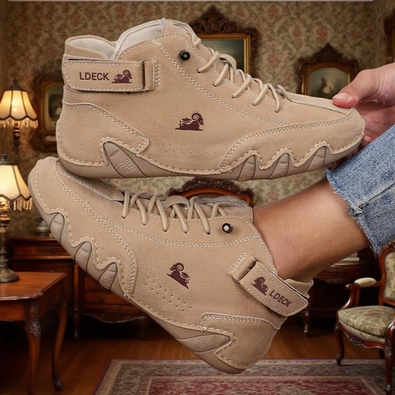 

Женские повседневные кожаные ботинки до щиколотки с высоким верхом, уникальная строчка, шнуровка, обувь для ходьбы, противоскользящие, люксовый бренд, ретро женские ботинки 36