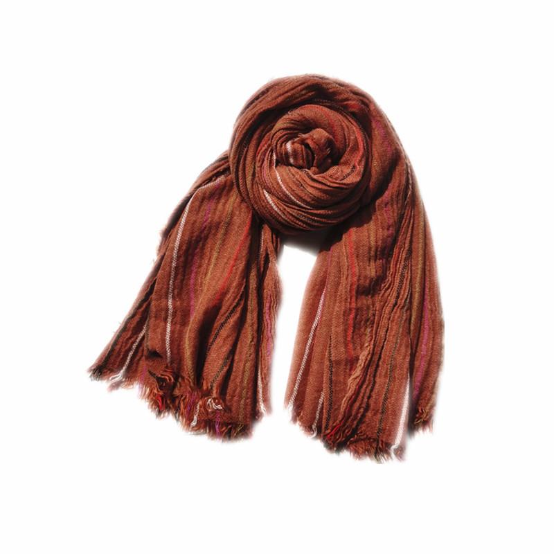 Custom-spun autumn and winter new wool scarf women's striped yarn-dyed warm scarf retro literary and versatile shawl decoration