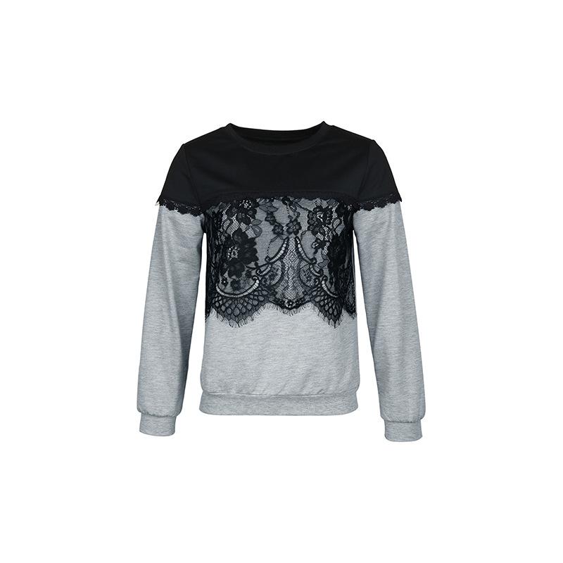 YYFS Blusas y camisas de manga larga con cuello redondo y encaje informal a la moda para mujer